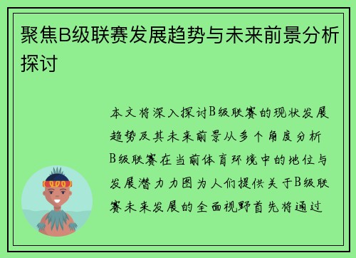 聚焦B级联赛发展趋势与未来前景分析探讨