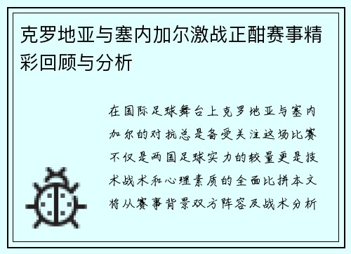 克罗地亚与塞内加尔激战正酣赛事精彩回顾与分析